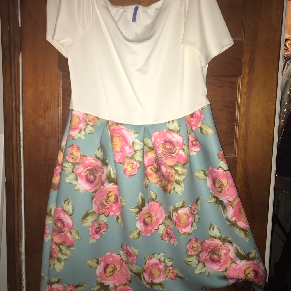 Cream top floral bottom dress